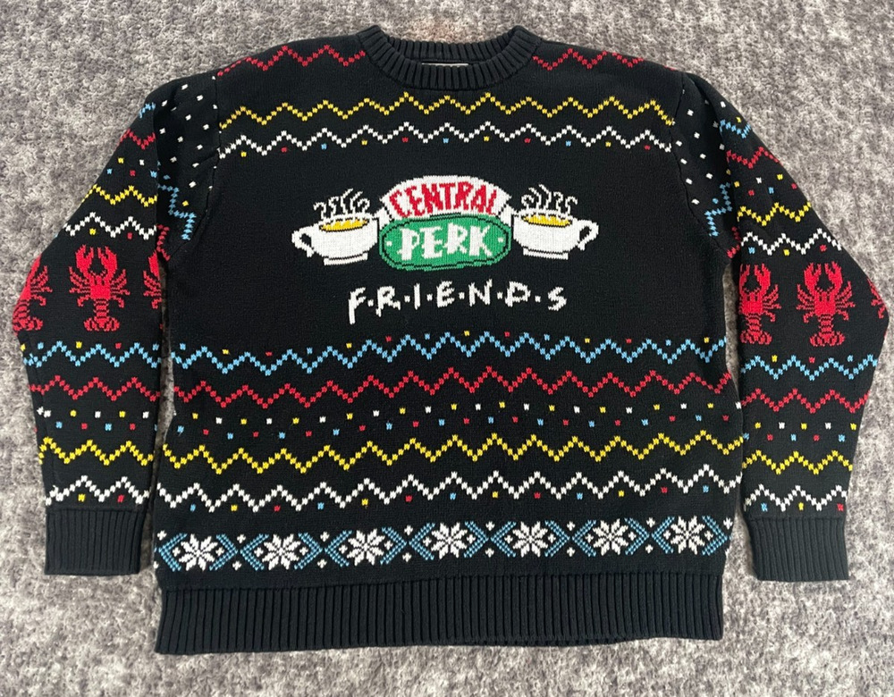 Friends Central Perk Ugly Christmas Sweater Black Unisex L Black Red Green